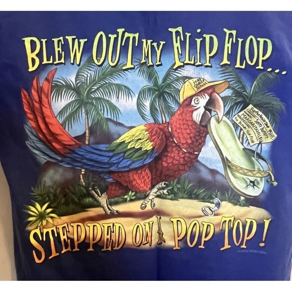 Margaritaville Cayman Islands Flip Flop Captain Jimmy Buffet Small Blue T-Shirt‎